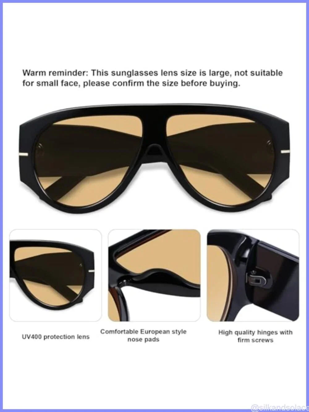 Oversized Retro Aviator Sunglasses UV400 Full Frame Oval for Women Men